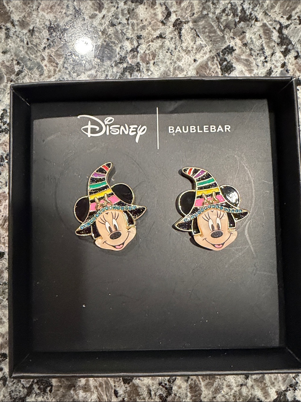 Disney Minnie Mouse Witch Hat Stud Earrings - Black, Pink, Green, Blue, Yellow